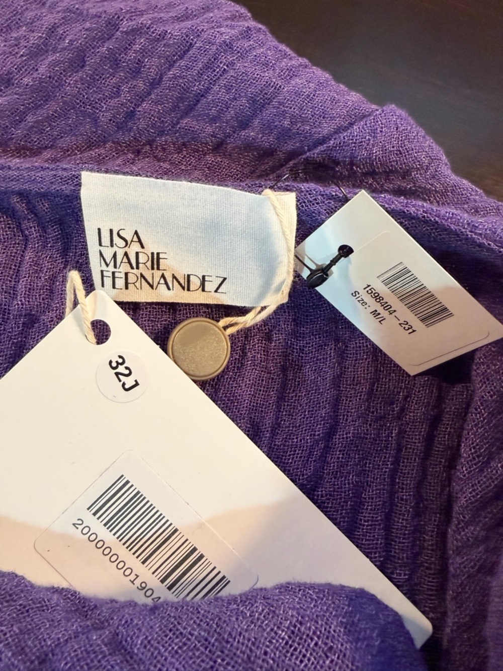 NWT Lisa Marie Fernandez ‘Oversized Crinkled Linen-Blend Gauze Poncho’ in Purple - Picture 3 of 16